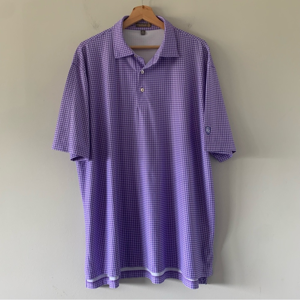 Peter Millar Summer Comfort Polo Mens Size XL Purple Check Gingham Golf